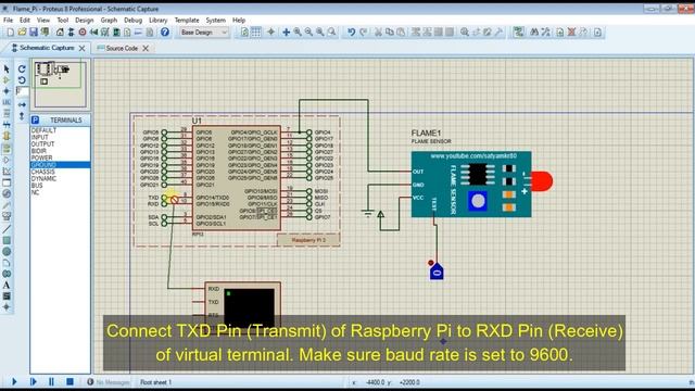 Flame sensor simulation with Raspberry Pi in proteus смотреть онлайн