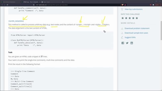 Python Ejercicio: 1125 1/2 HackerRank Leer Comentarios de Única Línea y Multilínea con HTMLParser смотреть онлайн