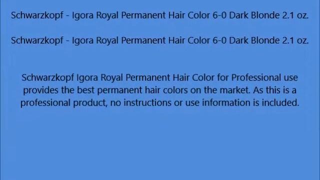 Schwarzkopf Igora Royal Permanent Hair Color 6 0 Dark Blonde 2 1 oz смотреть онлайн