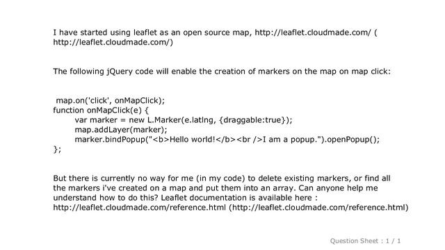 jQuery : Leaflet - How to find existing markers, and delete markers? смотреть онлайн