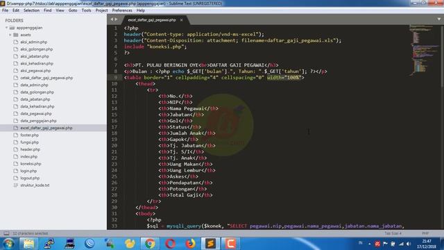 Export Data Gaji Pegawai Ke Excel Menggunakan PHP (Aplikasi Penggajian) смотреть онлайн