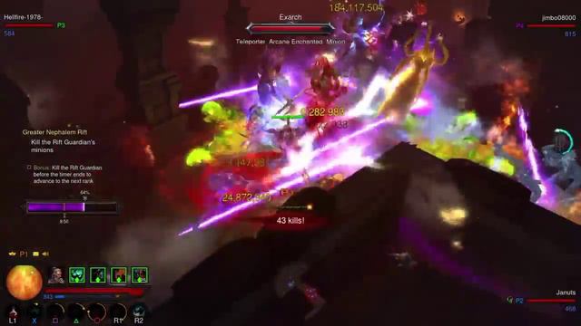 Diablo 3 RoS HARDCORE - Greater rift 52 - 4 players - Playstation 4 gameplay смотреть онлайн