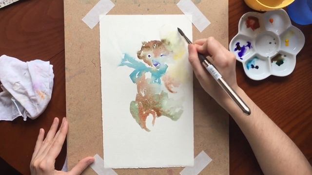 Акварель, вольная техника. Мишка тедди / Watercolor Teddy in free technique смотреть онлайн