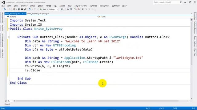 Write Byte Array to a text file Normal Text, Byte Text in VB NET 2012 смотреть онлайн