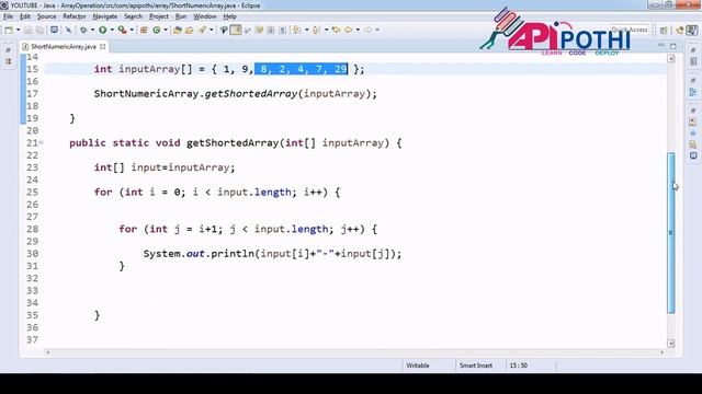 8 Write a Java program to sort the numeric array | APIPOTHI смотреть онлайн