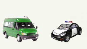 Полицейская машина Полис и Микроавтобус БусИнка смотрят мультфильм - Учим цвета - Радуга