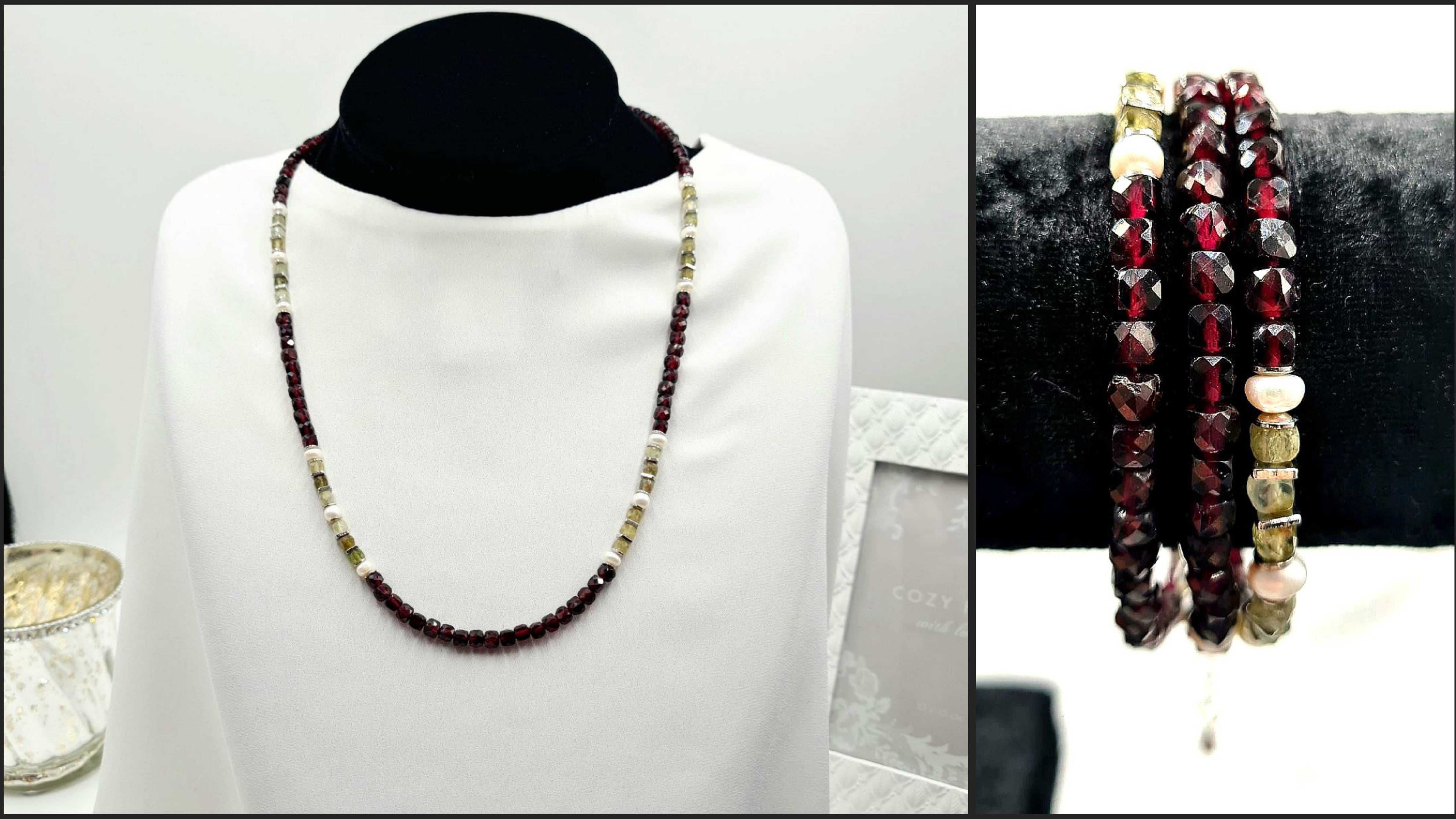 Гранатовые бусы. Сочетаем два цвета граната и жемчуг. смотреть онлайн