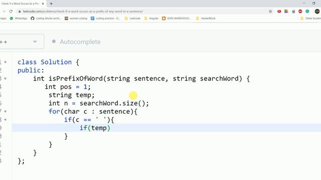1455. Check If a Word Occurs As a Prefix of Any Word in a Sentence | Leetcode смотреть онлайн