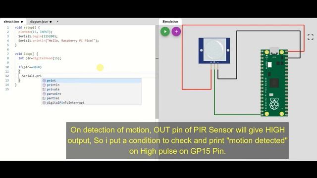 Raspberry Pi Pico simulation with PIR Sensor смотреть онлайн
