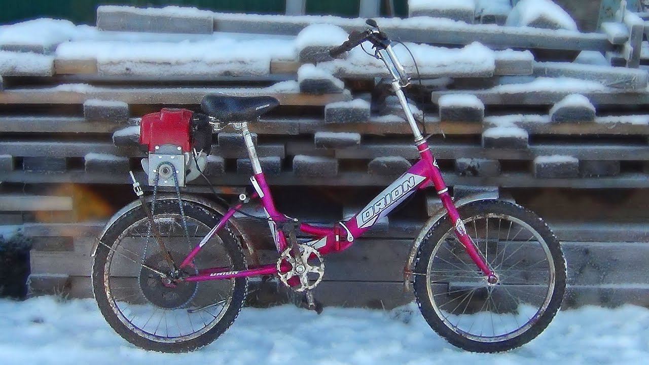 Простой велосипед с мотором от бензокосы своими руками за пол дня. смотреть онлайн