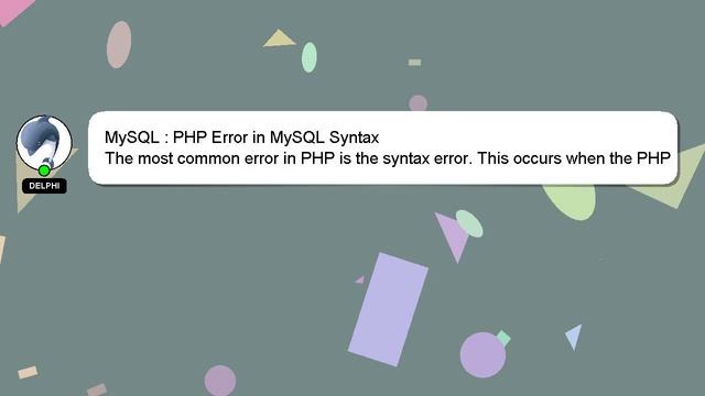 MySQL : PHP Error in MySQL Syntax смотреть онлайн