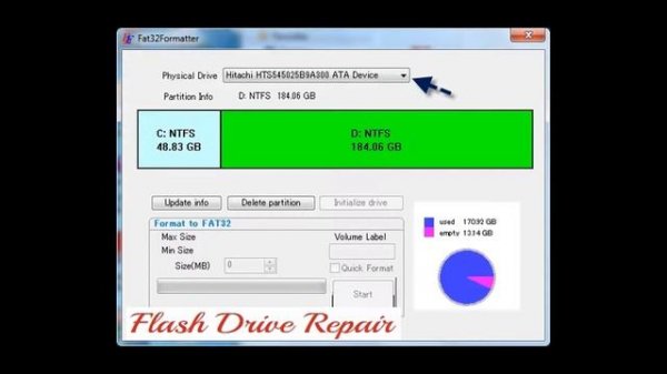 Windows/FAT32format/Приложение  позволяет быстро отформатировать носитель в файловую систему FAT32.