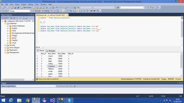 10.SQL Server Tutorial-Hindi(top and wild card operators) смотреть онлайн