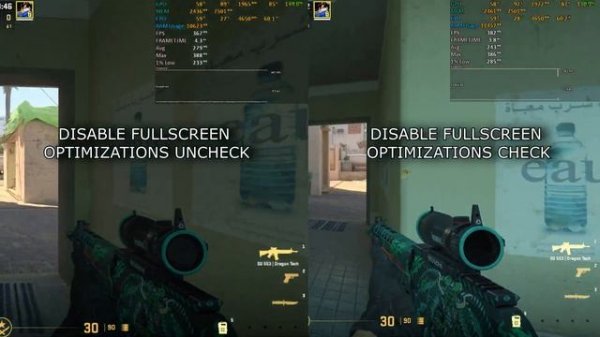 CS2 Disable Fullscreen Optimizations CHECK vs Disable Fullscreen Optimizations UNCHECK : 4/Jan/24