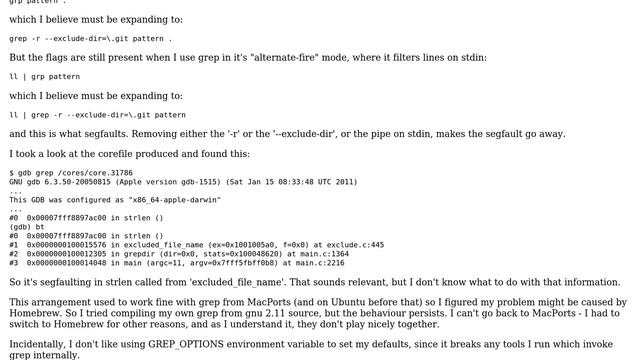 grep segfaults when passed "-r" and "--exclude-dir" and stdin is a pipe смотреть онлайн