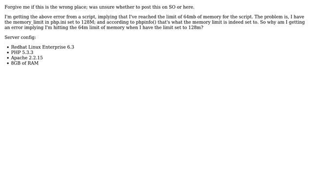 "Allowed memory size of 67108864 bytes exhausted" when PHP memory limit is set to 128mb смотреть онлайн