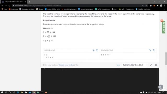 Algorithm in Python Selection Sort|Hackerearth Coding смотреть онлайн