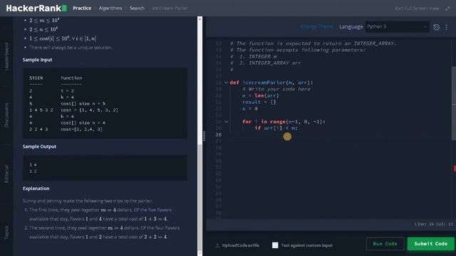 166 - Ice Cream Parlor | Search | Hackerrank Solution | Python смотреть онлайн
