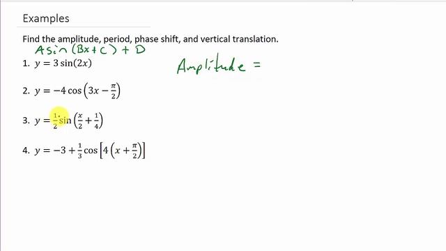 Trigonometry - How To Find Amplitude, Period, Phase Shift, And Vertical Translation смотреть онлайн