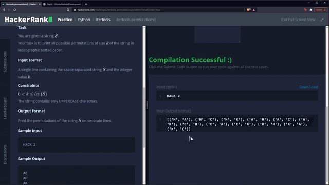 Python Ejercicio: 1077 2/2 HackerRank Generar Permutaciones a través de la Función permutations() смотреть онлайн