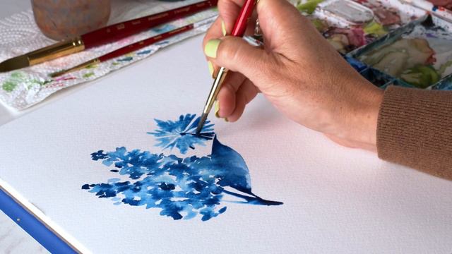 Watercolor Tutorial | How to paint blue flowers смотреть онлайн