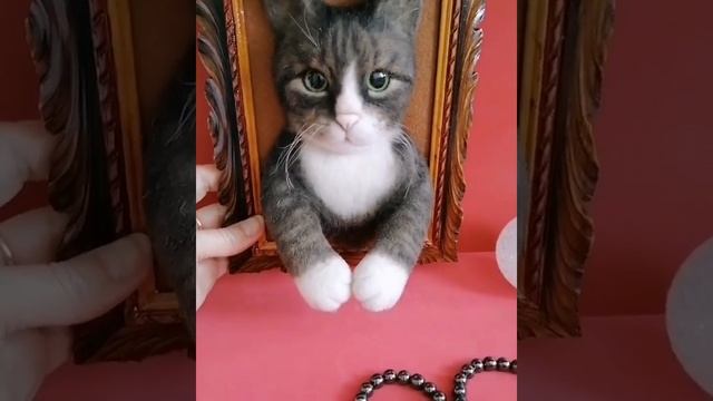 Wool Felt Crafts. Custom Needle Felted Cat Portrait with Frame. Кот в рамке из шерсти (WoolIrina) смотреть онлайн