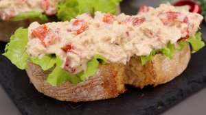 Шикарная и быстрая ЗАКУСКА НА СТОЛ - БРУСКЕТТА С ТУНЦОМ И ЗАПЕЧЁННЫМ ПЕРЦЕМ