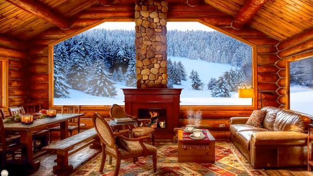 Relax от звука огня в камине и прекрасного снежного вида на лес.