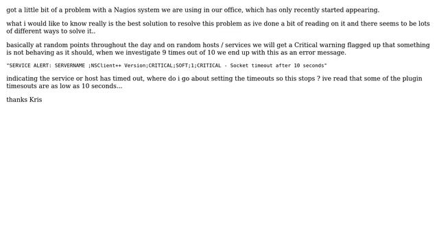Nagios "CRITICAL - Socket timeout after 10 seconds" problems with service and host Checks смотреть онлайн