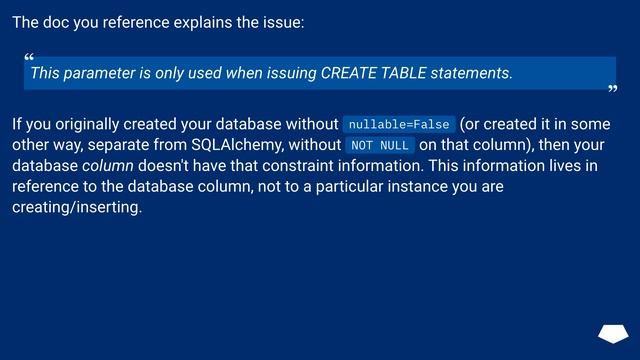 How does `nullable=False` work in SQLAlchemy смотреть онлайн