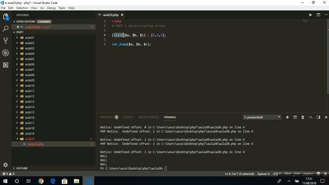 Aula 20 - Curso de PHP 7 - Destructuring Arrays смотреть онлайн