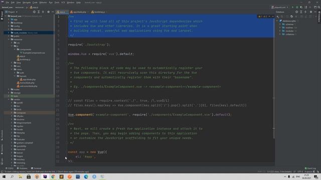 Javascript и Vuejs для Laravel 6. Создаем первый компонент Vue. Разбираем файл app.js и меняем его смотреть онлайн