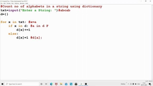 Count no of alphabets in a string using dictionary смотреть онлайн