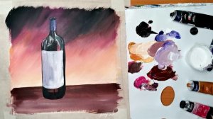 Рисую Бутылку вина и Бокал акриловыми красками. Живопись акрилом. Acrylic painting