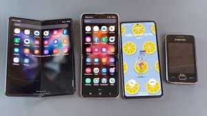 Four Samsung phones Z Fold 3, Z Flip 3, A52s, Star 3 Incoming call vs iPhone 5s Outgoing call