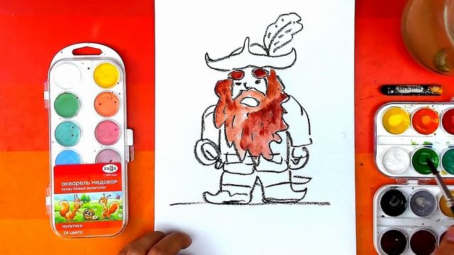 Как нарисовать ПИРАТА красками - уроки рисования смотреть онлайн