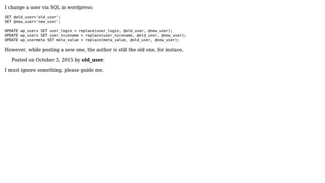 Wordpress: How do I change the user via SQL? смотреть онлайн