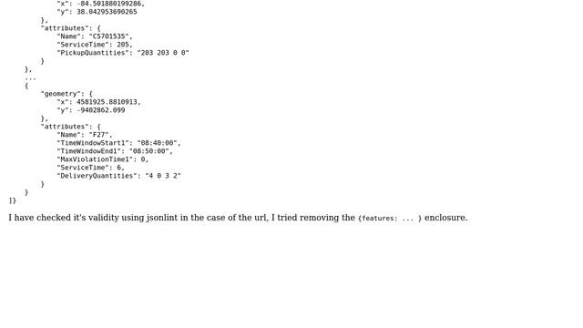 GIS: ESRI REST API - Vehicle Routing Problem - Invalid JSON for GPFeatureRecordSetLayer смотреть онлайн