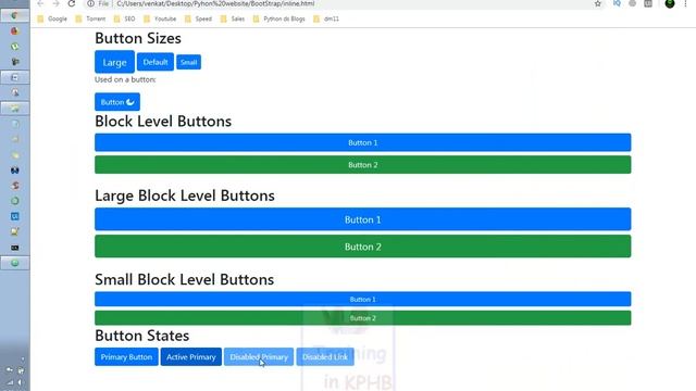 How to Create Block Level Buttons and Active, Disabled Button In Bootstrap Telugu 16 I Tutorial смотреть онлайн