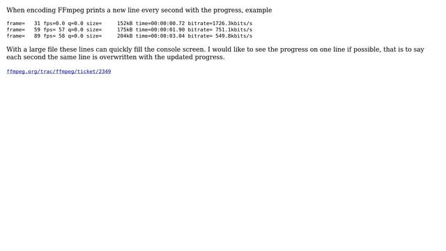 How to make FFmpeg continuously write progress on one line? смотреть онлайн