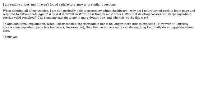 Wordpress: Why deleting/removing cookies in WordPress does not log me out from admin? смотреть онлайн