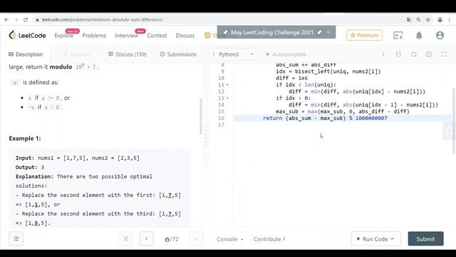 大壮刷题 - 1818. Minimum Absolute Sum Difference, Medium, Binary Search смотреть онлайн