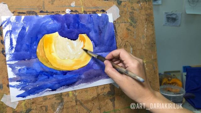 Рисуем тыкву акварелью.Paint Pumpkin With Watercolor.