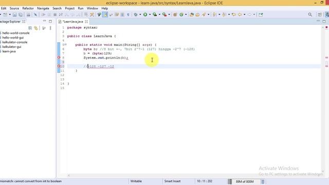 Tipe data primitive - byte - Java смотреть онлайн