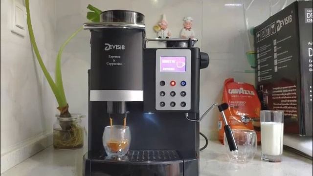 DEVISIB Professional All in One Espresso Coffee Machine Americano Maker with Bean Grinder and Milk смотреть онлайн