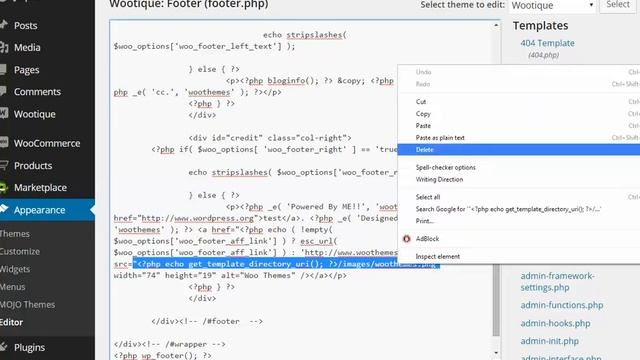 Change WooCommerce Wootique Footer Part 2