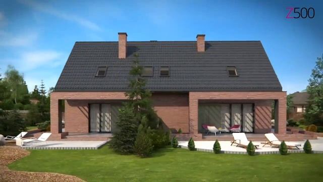 Современный мансардный дом Z351 с двускатной кровлей от Z500 смотреть онлайн