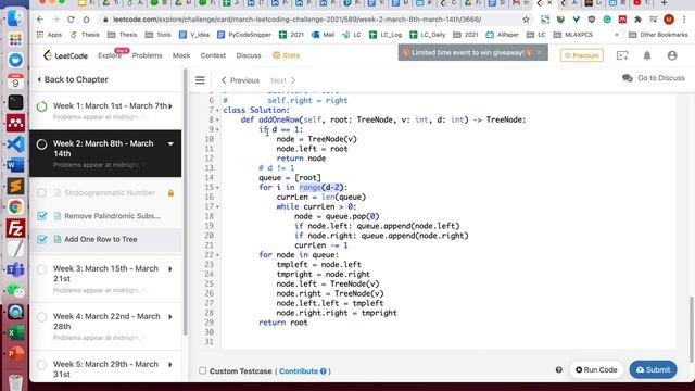 LeetCode 623 Add One Row to Tree (Python) смотреть онлайн