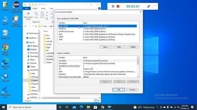 How to Install JDK file || Set User variable path( Windows 10). смотреть онлайн