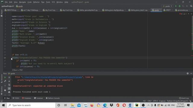 indentation error in line 16(Python) video # 6 смотреть онлайн